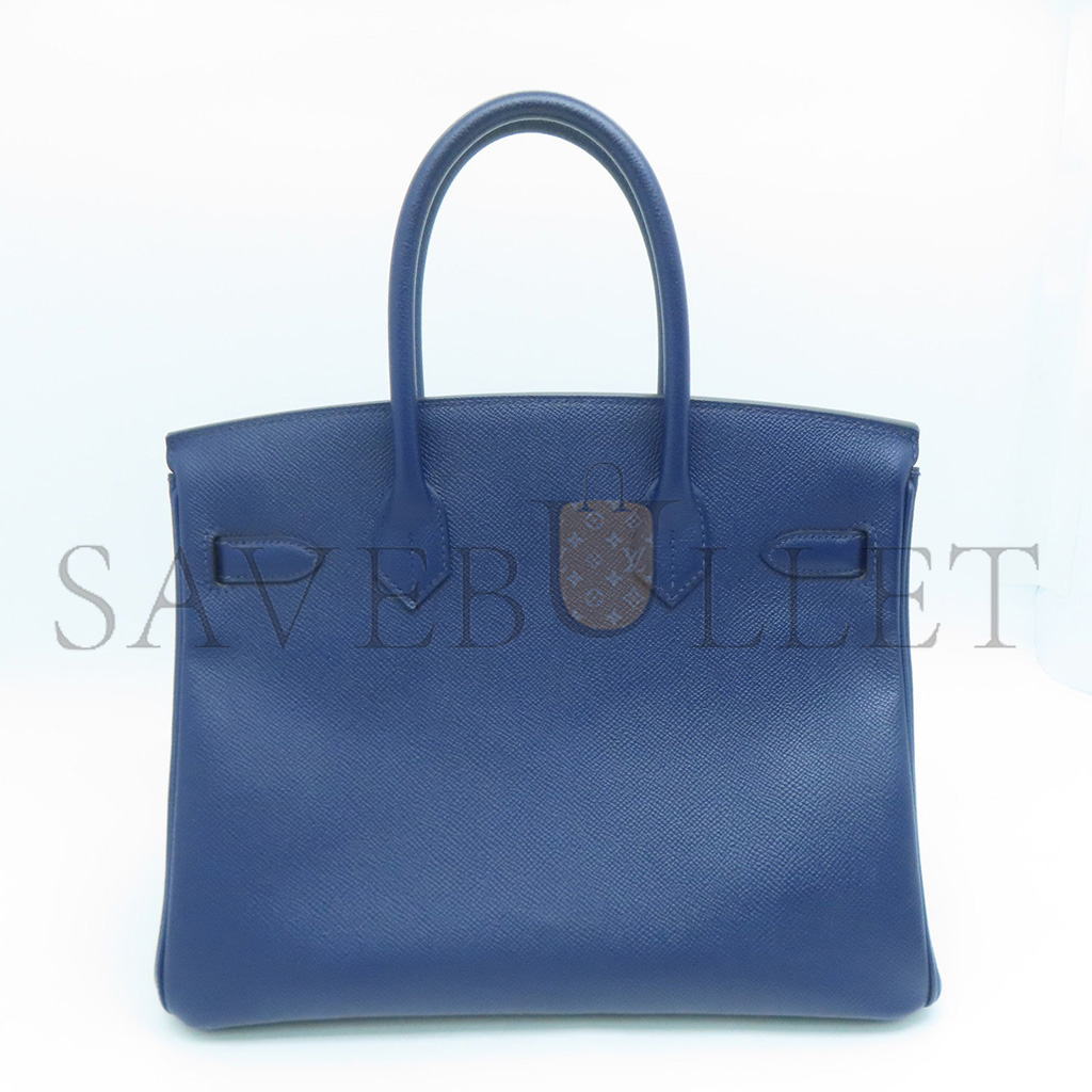 HERMÈS MASTER BIRKIN 25 SWIFT LEATHER AGATE BLUE GOLD BUCKLE H049362CK23 (25*20*13cm)